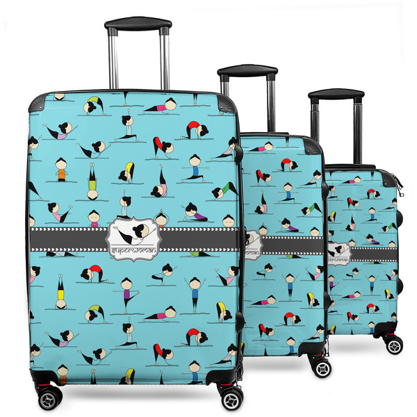 Custom Yoga Poses 3 Piece Luggage Set - 20" Carry On, 24" Medium Checked, 28" Large Checked (Personalized)