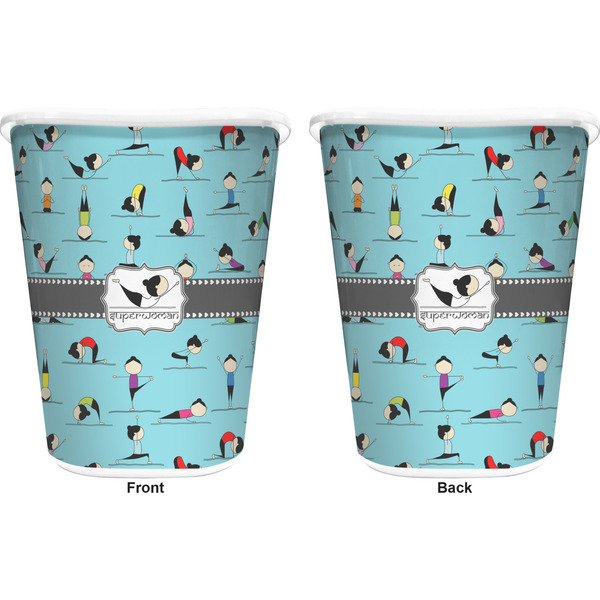 Yoga Poses Trash Can White - Front and Back - Apvl