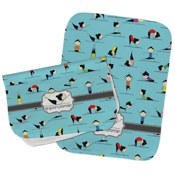 Custom Yoga Poses Burp Cloths - Fleece - Set of 2 w/ Name or Text