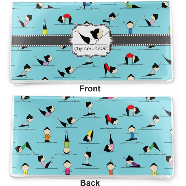 Yoga Poses Vinyl Check Book Cover - Front and Back