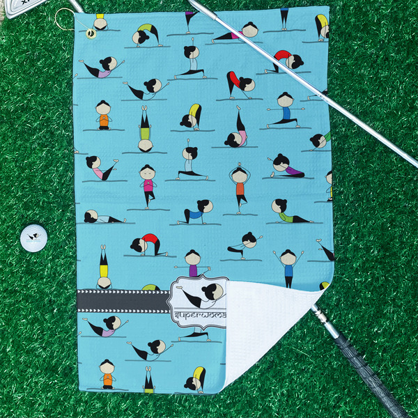Yoga Poses Waffle Weave Golf Towel - In Context