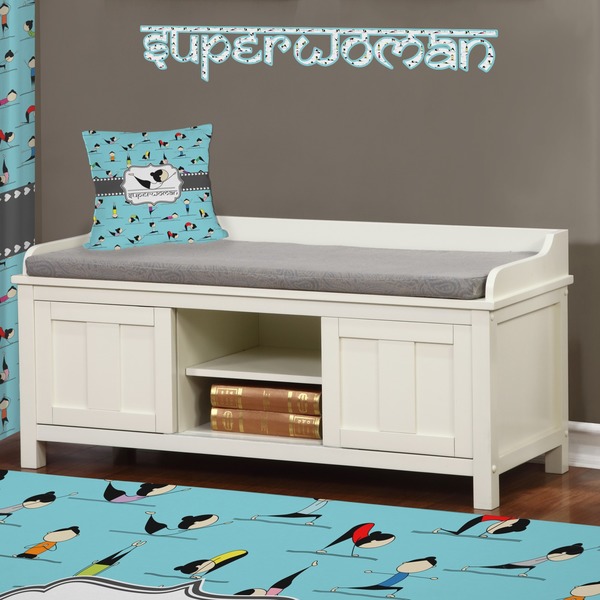 Yoga Poses Wall Name Decal Above Storage bench