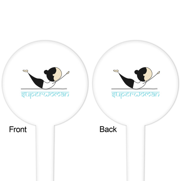 Yoga Poses White Plastic 4" Food Pick - Round - Double Sided - Front & Back