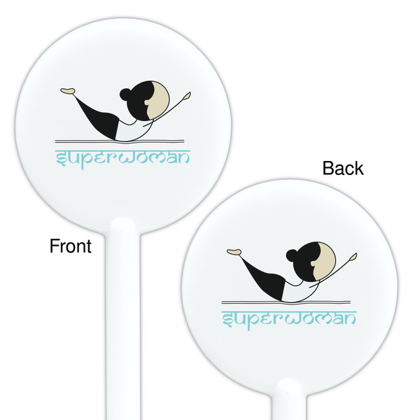 Yoga Poses White Plastic 5.5" Stir Stick - Double Sided - Round - Front & Back