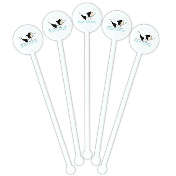 Yoga Poses White Plastic 5.5" Stir Stick - Fan View