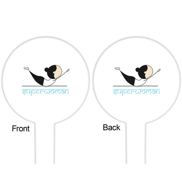 Yoga Poses White Plastic 6" Food Pick - Round - Double Sided - Front & Back