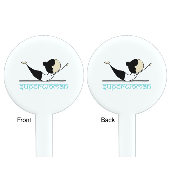 Yoga Poses White Plastic 7" Stir Stick - Double Sided - Round - Front & Back