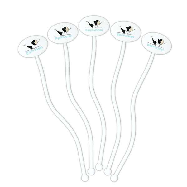 Yoga Poses White Plastic 7" Stir Stick - Oval - Fan
