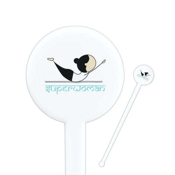 Custom Yoga Poses 7" Round Plastic Stir Sticks - White - Single Sided (Personalized)