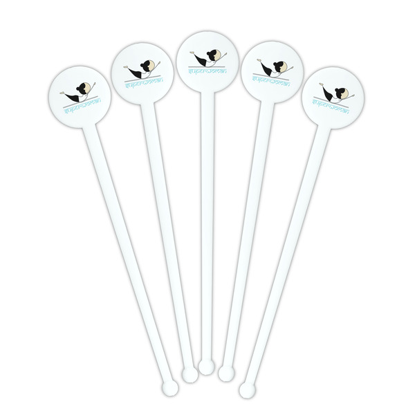 Yoga Poses White Plastic 7" Stir Stick - Round - Fan View