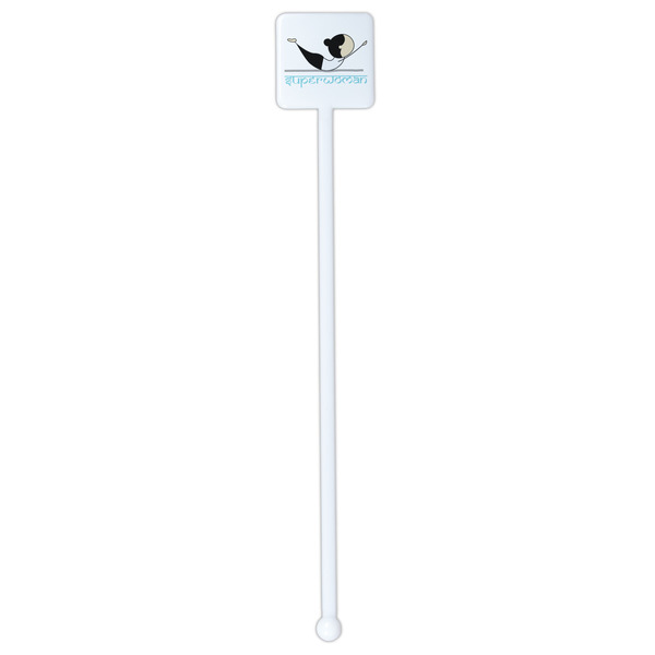 Yoga Poses White Plastic Stir Stick - Double Sided - Square - Single Stick