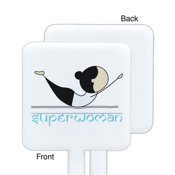 Yoga Poses White Plastic Stir Stick - Single Sided - Square - Approval