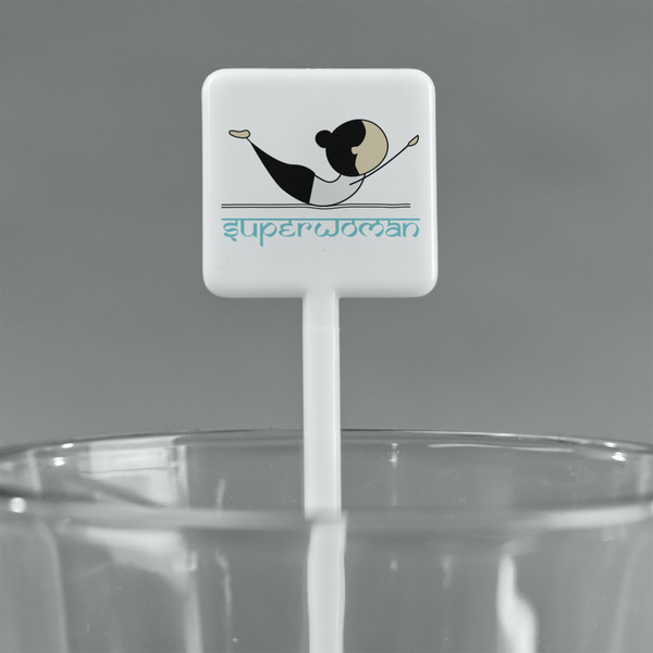 Yoga Poses White Plastic Stir Stick - Square - Main