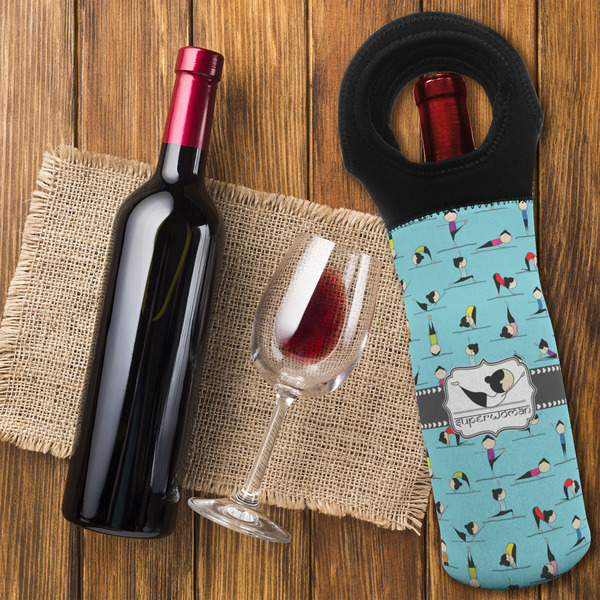 Yoga Poses Wine Tote Bag - FLATLAY