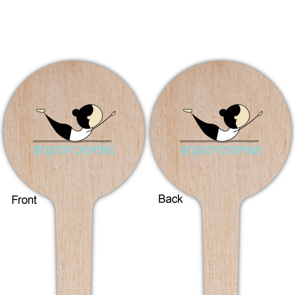 Yoga Poses Wooden 4" Food Pick - Round - Double Sided - Front & Back