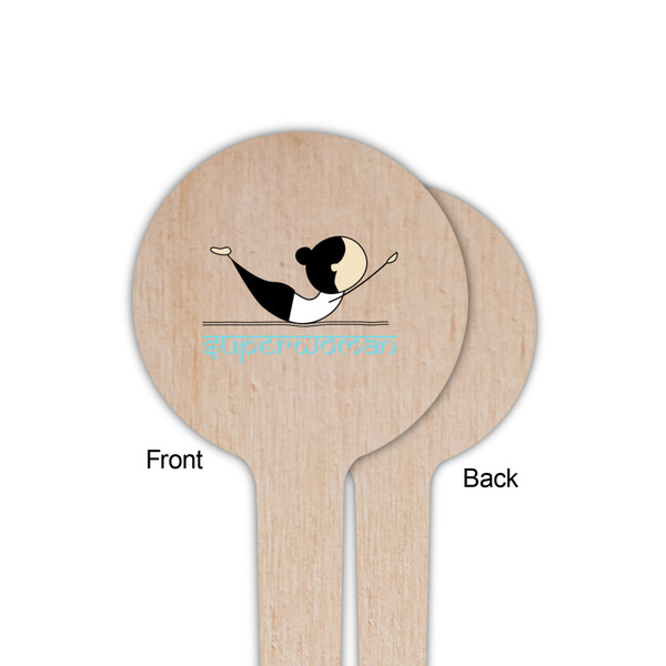 Yoga Poses Wooden 4" Food Pick - Round - Single Sided - Front & Back