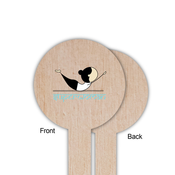 Yoga Poses Wooden 6" Food Pick - Round - Single Sided - Front & Back