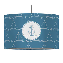 Rope Sail Boats 12" Drum Pendant Lamp - Fabric (Personalized)