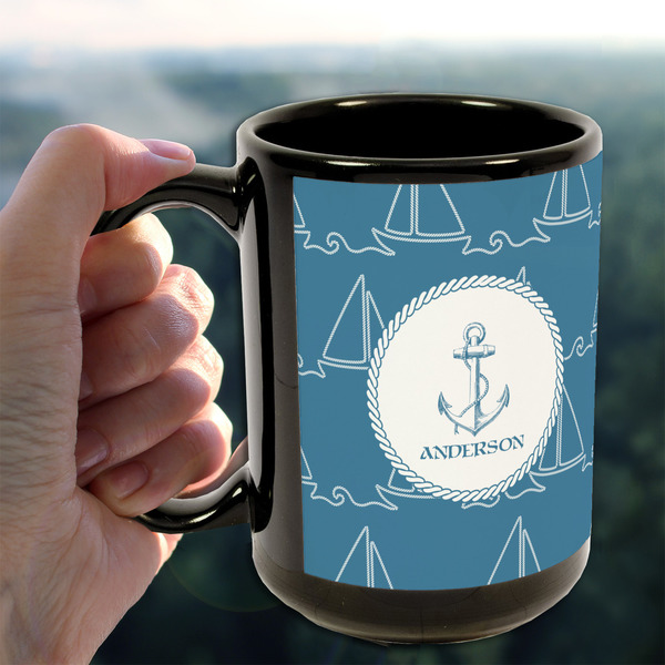Rope Sail Boats 15oz. Black Mug - LIFESTYLE