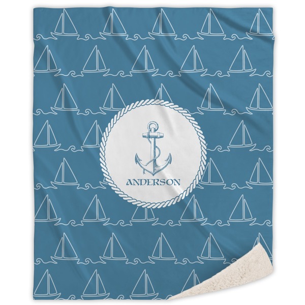 Custom Rope Sail Boats Sherpa Throw Blanket - 60"x80" (Personalized)