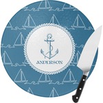 Rope Sail Boats Round Glass Cutting Board - Small (Personalized)