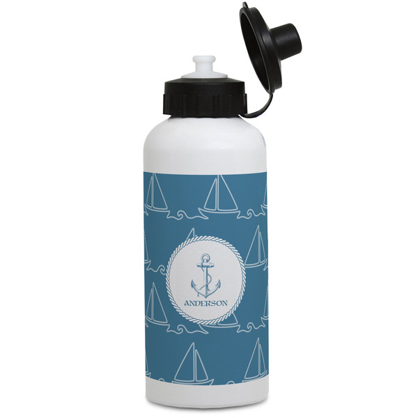 Custom Rope Sail Boats Water Bottles - Aluminum - 20 oz - White (Personalized)