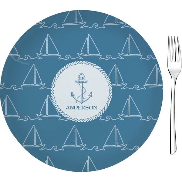 Custom Rope Sail Boats 8" Glass Appetizer / Dessert Plates - Single or Set (Personalized)