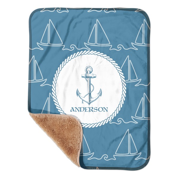 Custom Rope Sail Boats Sherpa Baby Blanket - 30" x 40" w/ Name or Text