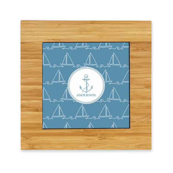 Custom Rope Sail Boats Bamboo Trivet with Ceramic Tile Insert (Personalized)