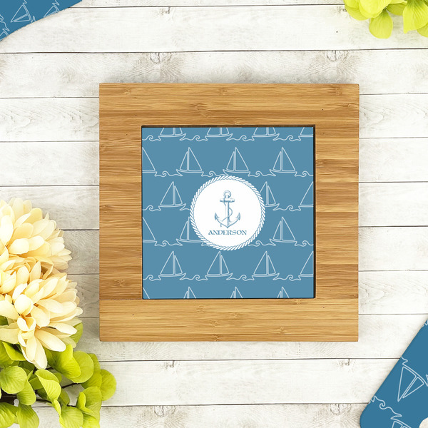 Rope Sail Boats Bamboo Trivet with 6" Tile - LIFESTYLE