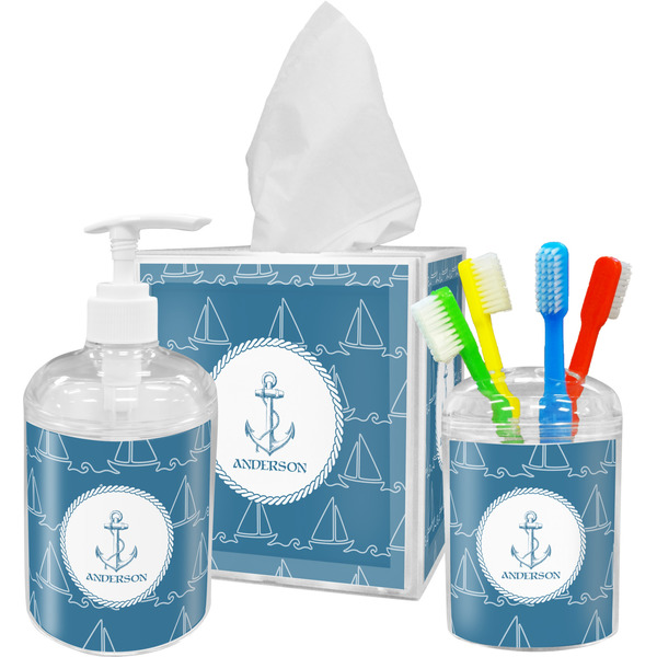 Custom Rope Sail Boats Acrylic Bathroom Accessories Set w/ Name or Text