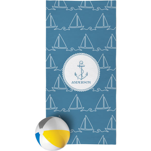 Custom Rope Sail Boats Beach Towel (Personalized)