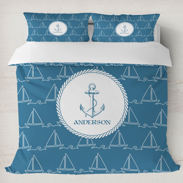 Custom Rope Sail Boats Duvet Cover Set - King (Personalized)