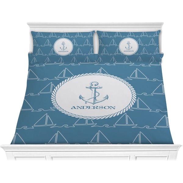 Custom Rope Sail Boats Comforter Set - King (Personalized)