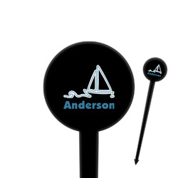 Rope Sail Boats 4" Round Plastic Food Picks - Black - Single Sided (Personalized)