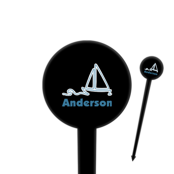 Custom Rope Sail Boats 4" Round Plastic Food Picks - Black - Double Sided (Personalized)