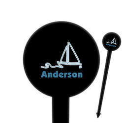 Rope Sail Boats 6" Round Plastic Food Picks - Black - Single Sided (Personalized)