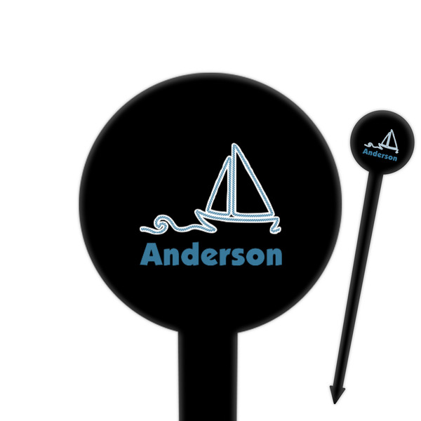 Custom Rope Sail Boats 6" Round Plastic Food Picks - Black - Single Sided (Personalized)