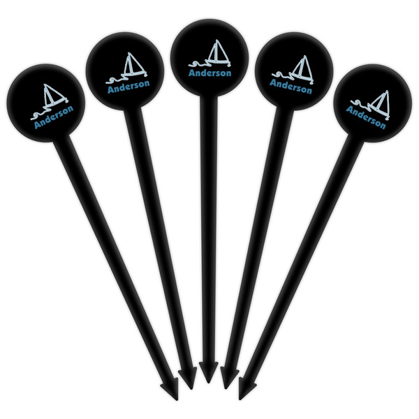 Rope Sail Boats Black Plastic 6" Food Pick - Round - Fan View