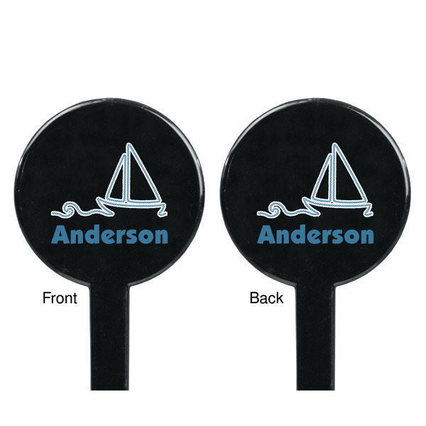 Rope Sail Boats Black Plastic 7" Stir Stick - Double Sided - Round - Front & Back