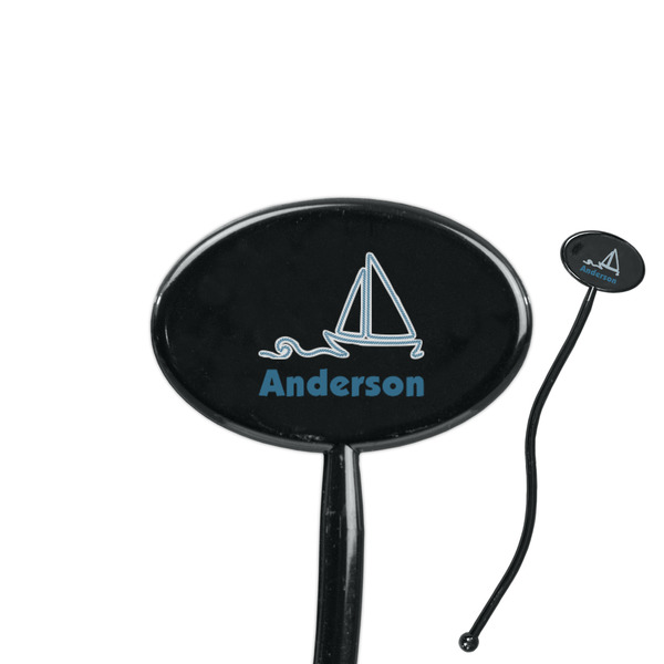 Custom Rope Sail Boats 7" Oval Plastic Stir Sticks - Black - Double Sided (Personalized)