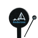 Rope Sail Boats 7" Round Plastic Stir Sticks - Black - Single Sided (Personalized)