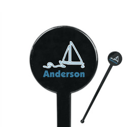 Rope Sail Boats 7" Round Plastic Stir Sticks - Black - Double Sided (Personalized)