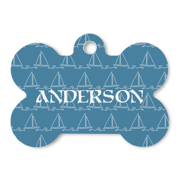 Custom Rope Sail Boats Bone Shaped Dog ID Tag (Personalized)