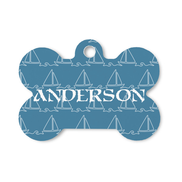 Custom Rope Sail Boats Bone Shaped Dog ID Tag - Small (Personalized)