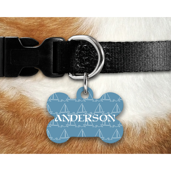 Rope Sail Boats Bone Shaped Dog Tag on Collar & Dog