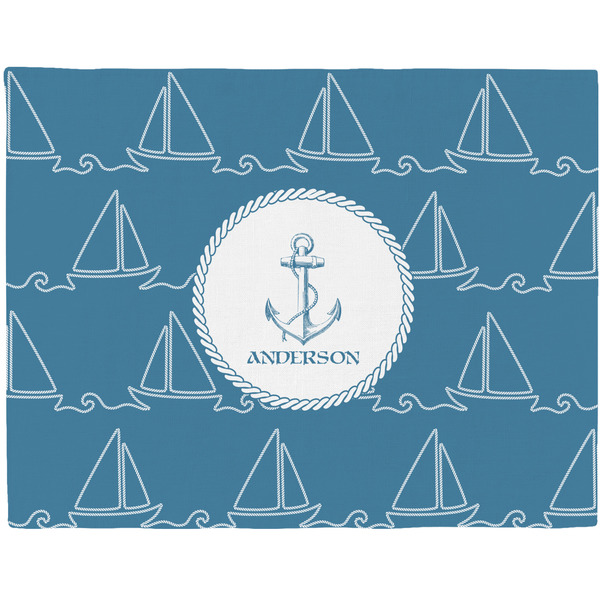 Custom Rope Sail Boats Woven Fabric Placemat - Twill w/ Name or Text