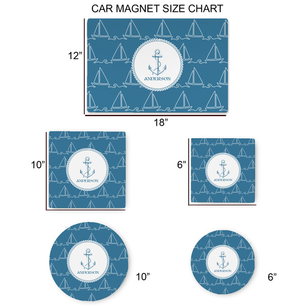 Rope Sail Boats Car Magnets - SIZE CHART