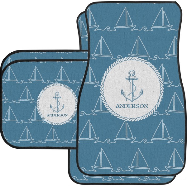 Custom Rope Sail Boats Car Floor Mats Set - 2 Front & 2 Back (Personalized)