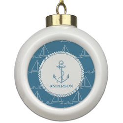 Rope Sail Boats Ceramic Ball Ornament (Personalized)